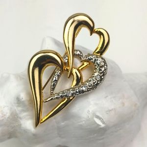 ❤️BUNDLE ONLY❤️ Triple Heart Gold Tone Rhinestone Encrusted Brooch